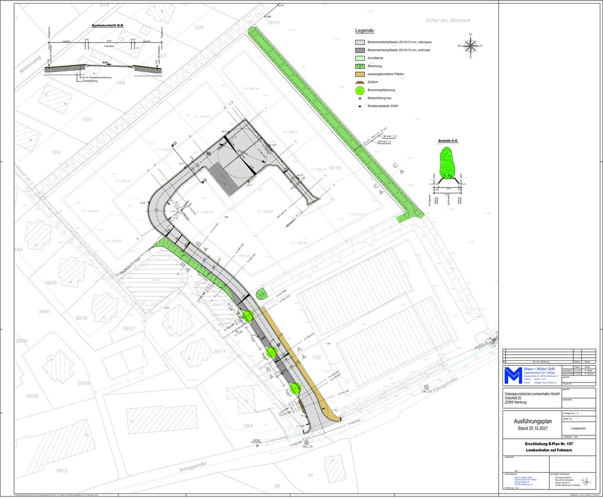 Planausschnitt zu Erschließung B-Plan Nr. 157 in Lemkenhafen Fehmarn